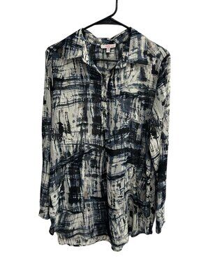Allura Large Abstract Print Button Down Blouse Blue Gray Minimalist Noir